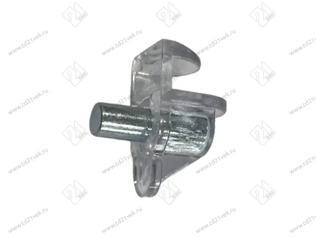 Полкодержатель для стеклянных полок, Г-образный. c упором, штифт-d5 мм,  прозрачный 1