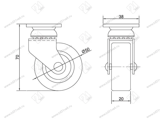 Опора колесная 311 нагрузка - 40 кг d=50, h=70 <100/500> 2