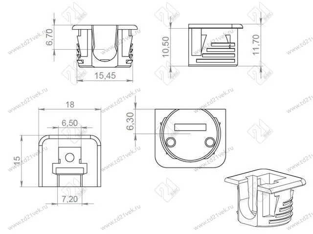 Полкодержатель врезной d15мм (серый) + шток-евровинт, для деревянных полок Флиппер 4