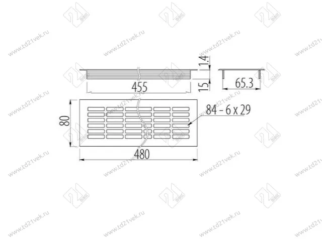 Решетка вентиляционная KK-W80800-D0, 480x80мм, серый, алюминий<25/100> 2