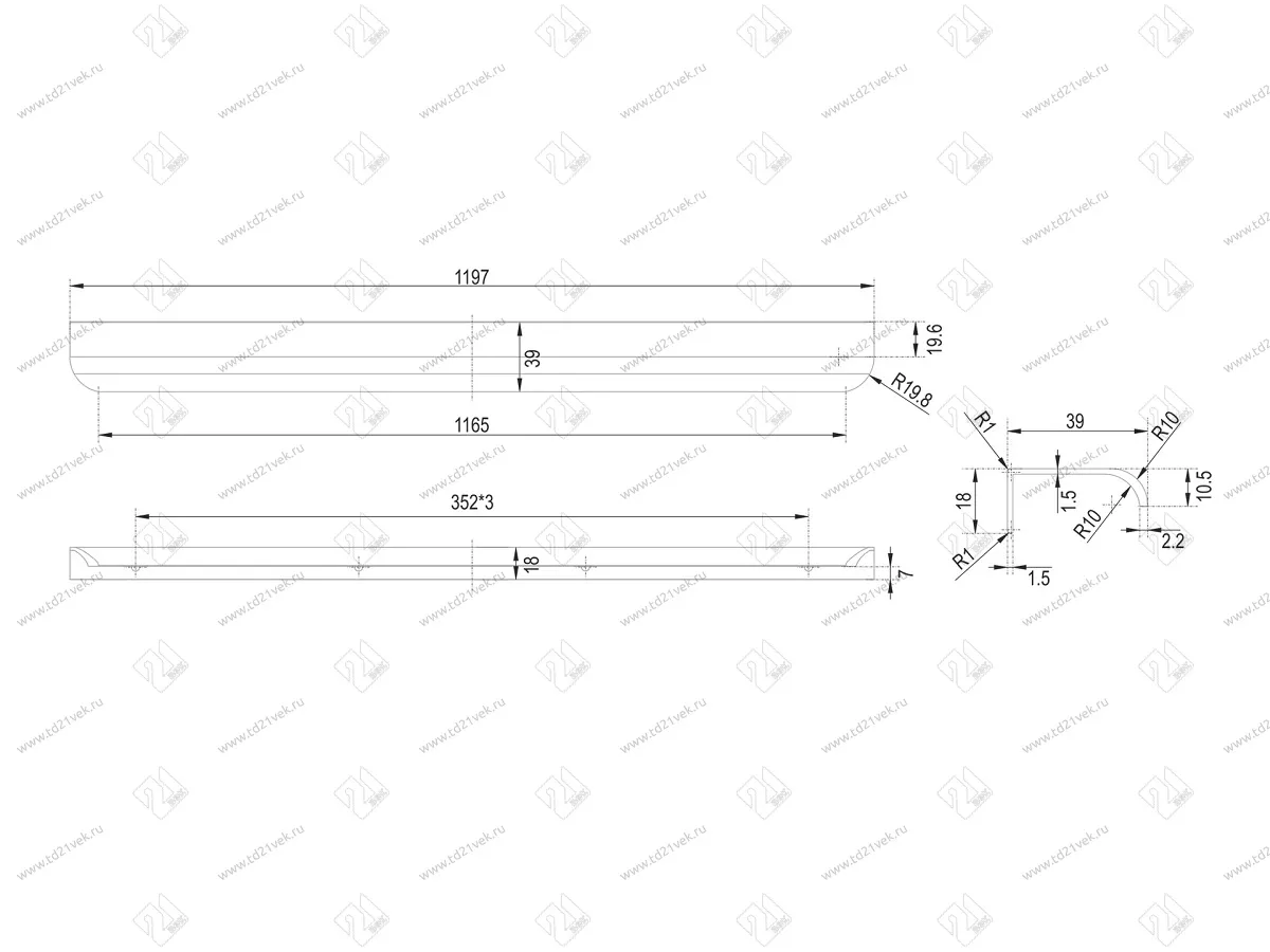 RT110BL.1/000/1200 Ручка торцевая 1056 мм матовый чёрный <20> 3