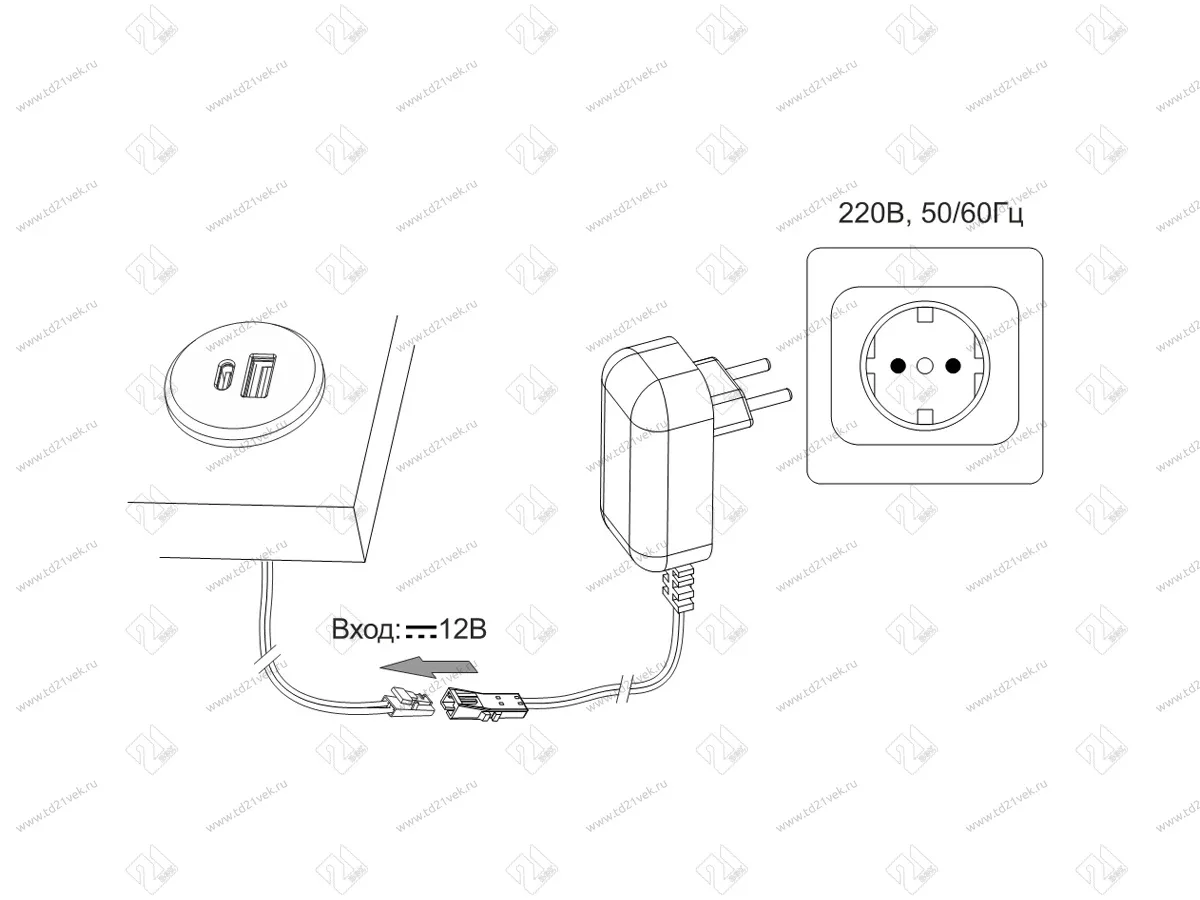 06.800.01.350 USB-розетка, врезная, 1USB-A:+1Type-C 5V/3А, встраиваемая, входное напряжение 12В, серебристый, 37х27.5мм 4