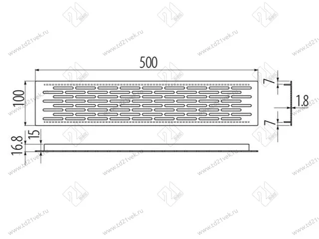 Решетка вентиляционная KK-D50100-06, 500x100мм, шлифованная сталь, алюминий <25> 2