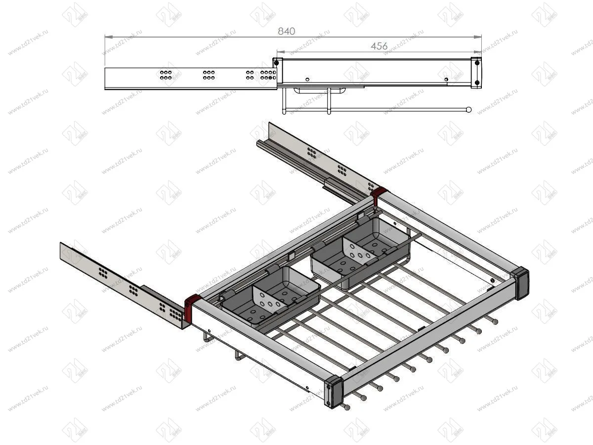 S-6712-A Брючница с органайзером для аксессуаров в базу 700 мм, Starax, (660-690х475х125 мм), направляющие Blum Tandem, антрацит 4