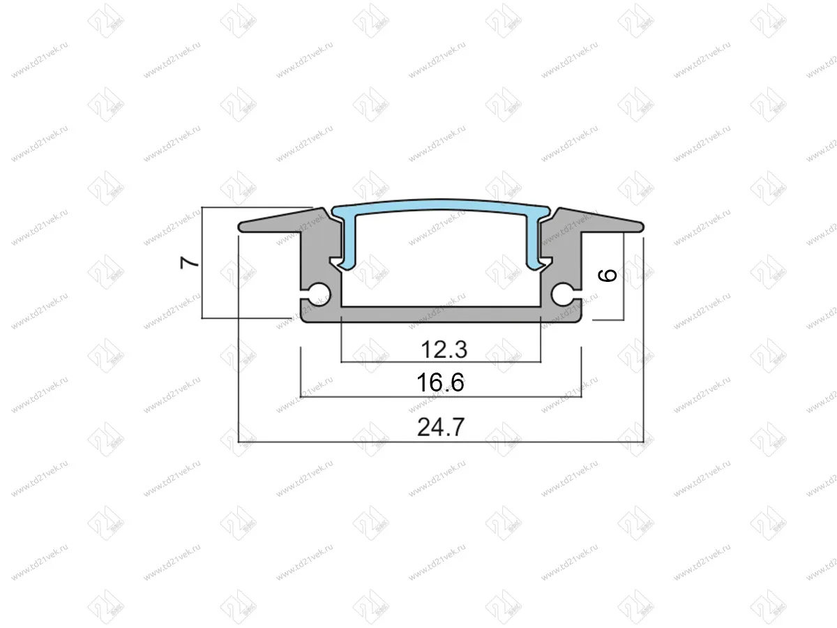 17.800.00.445 Профиль алюминиевый КСС 2507Е(W) ЧЕРНЫЙ врезной 2м, диффузор плоский  полуматовый, 4 заглушки чёрные. 3