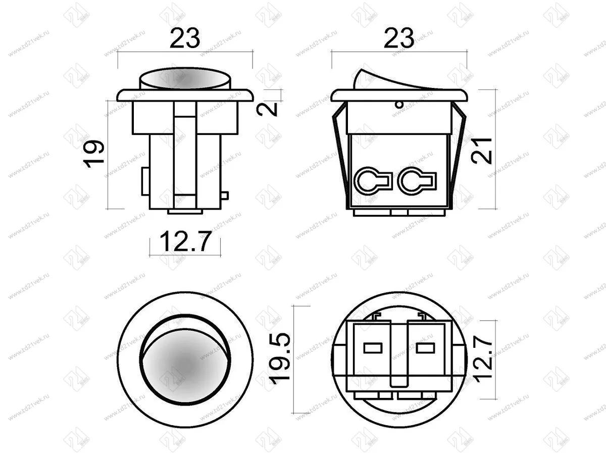 09.106.08.111 Выключатель врезной круглый D23мм, белый 2
