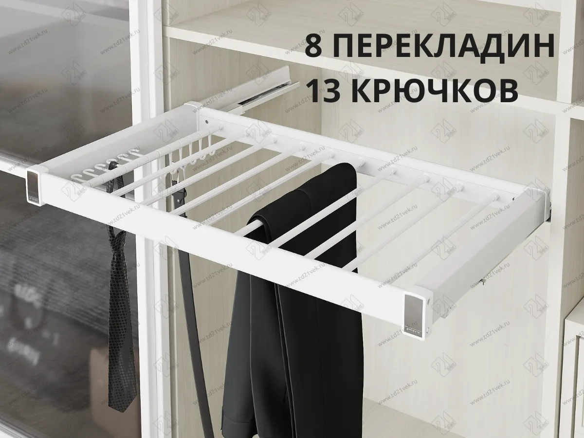 S-6708-W Брючница в базу 700 мм, Starax, (660-690х475х70 мм), направляющие Blum Tandem, белая 1
