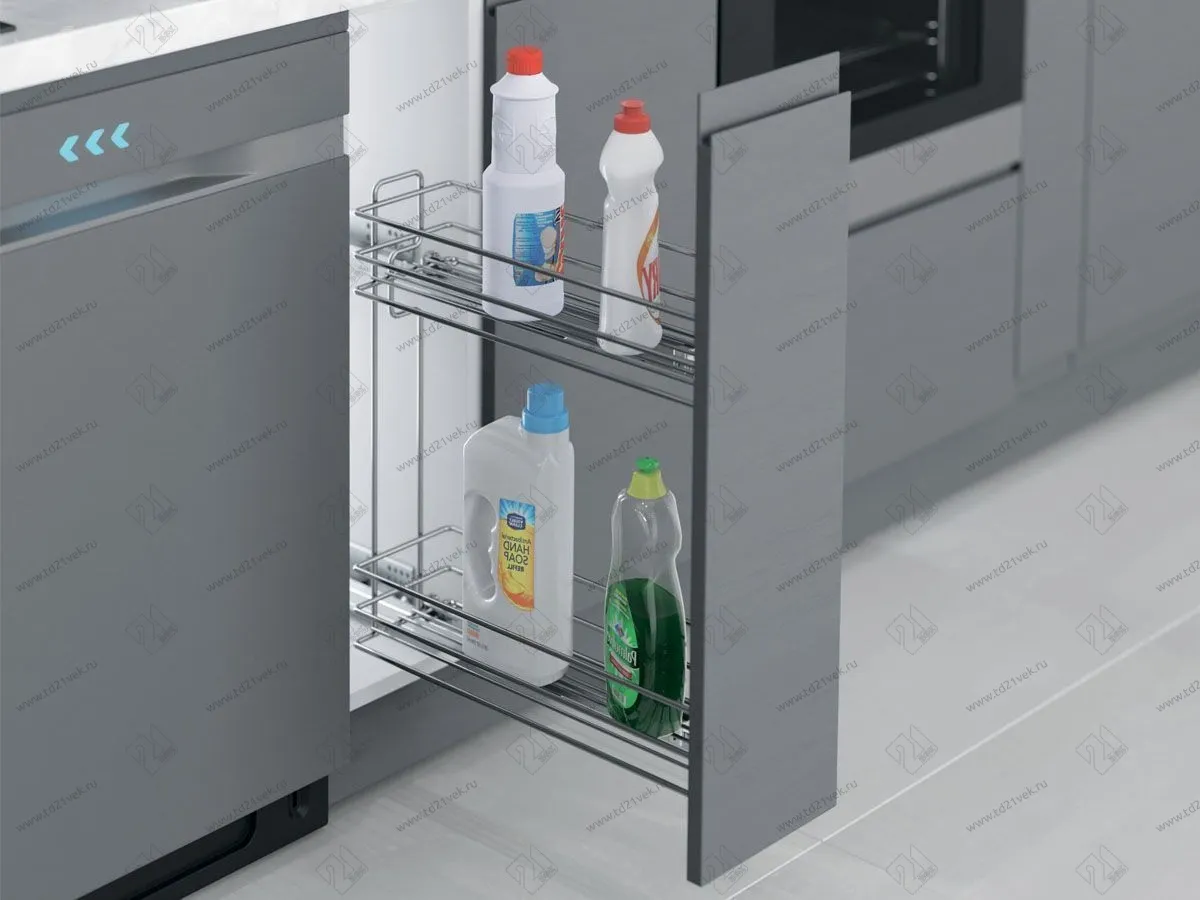 S-2442-08-C Бутылочница 200, Starax, 2-х ярусная, направляющие Blum Tandem, выдвижение 7/8, (151х475х495), правая, хром 1