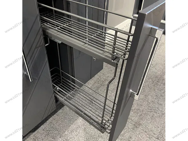 Бутылочница 150 правая (448х108х535мм) на скрытых направляющих с доводчиком, антрацит/ двухуровневая корзина 5