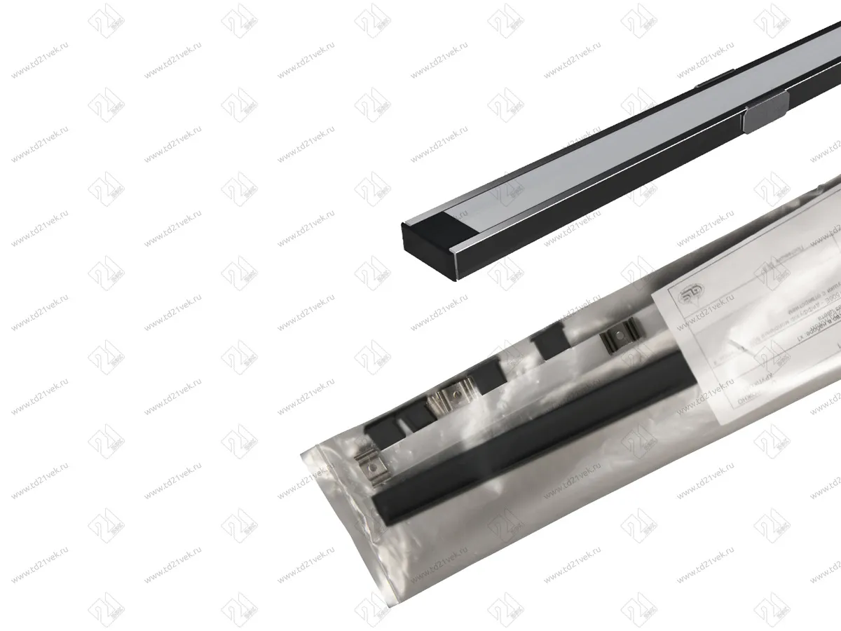 19.143.39.785 (369) Профиль алюминиевый КСС 1506W ЧЕРНЫЙ, наклад, 2м, диффузор плоский полуматовый, 4 клипсы, 4 заглушки с отверстием чёрные. 2