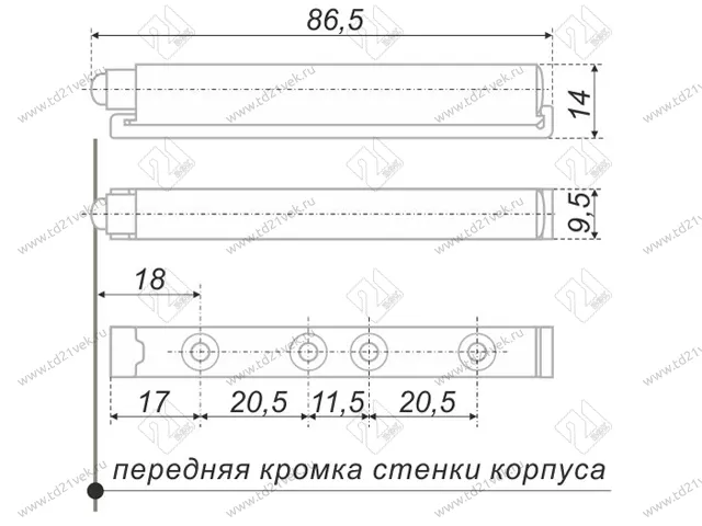 AMF10/GR Упор-защелка фасада c толкателем push-to-open, скр крепления серый <50/600> 3