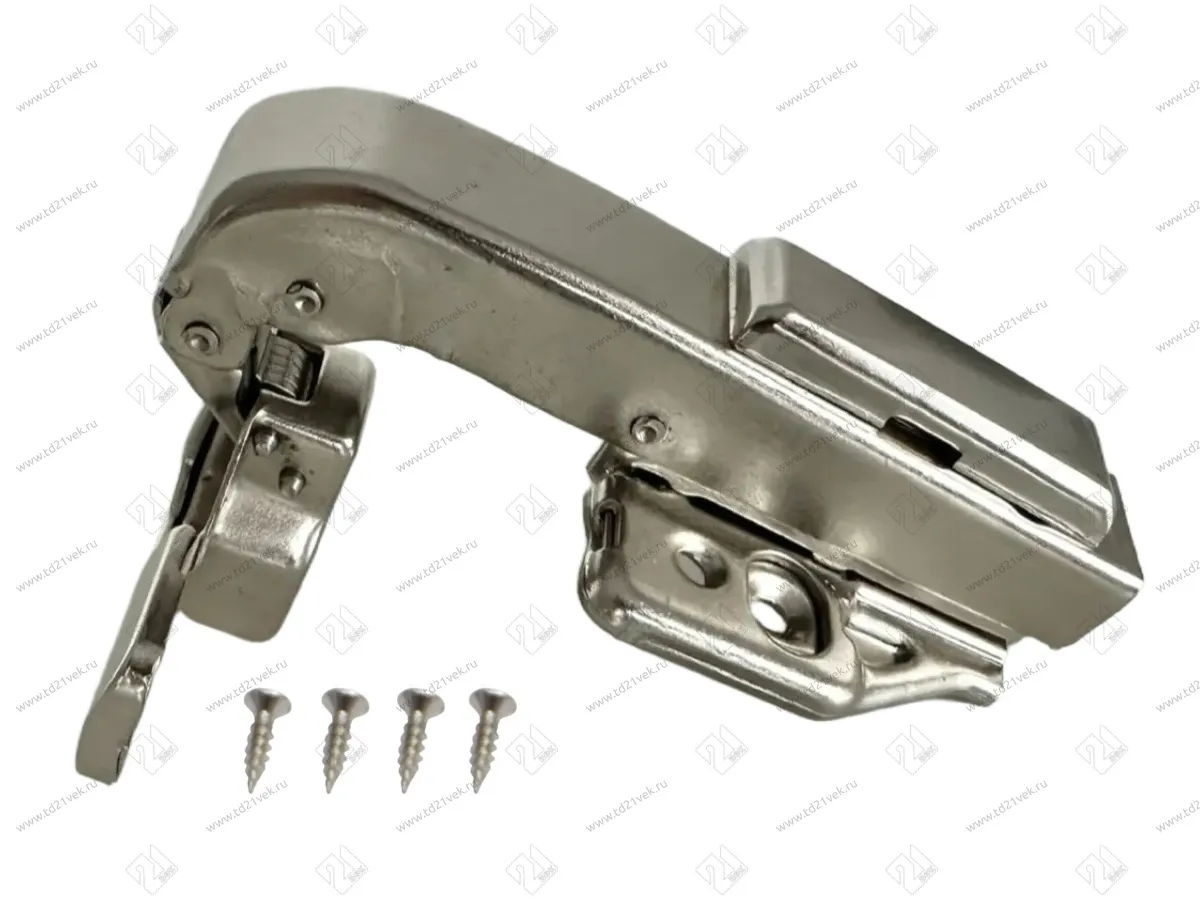 Петля угловая 90°, 48мм, планка Н=2, 3D, CLIP-ON, 2 накладки+4 самореза, с доводчиком, никель 1