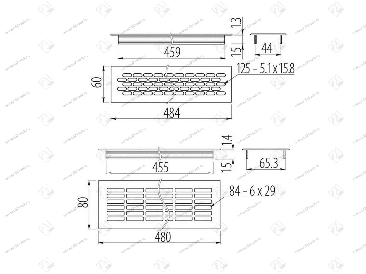 Решетка вентиляционная KK-W60800-M1, 480x60мм, белая  <25/100> 2