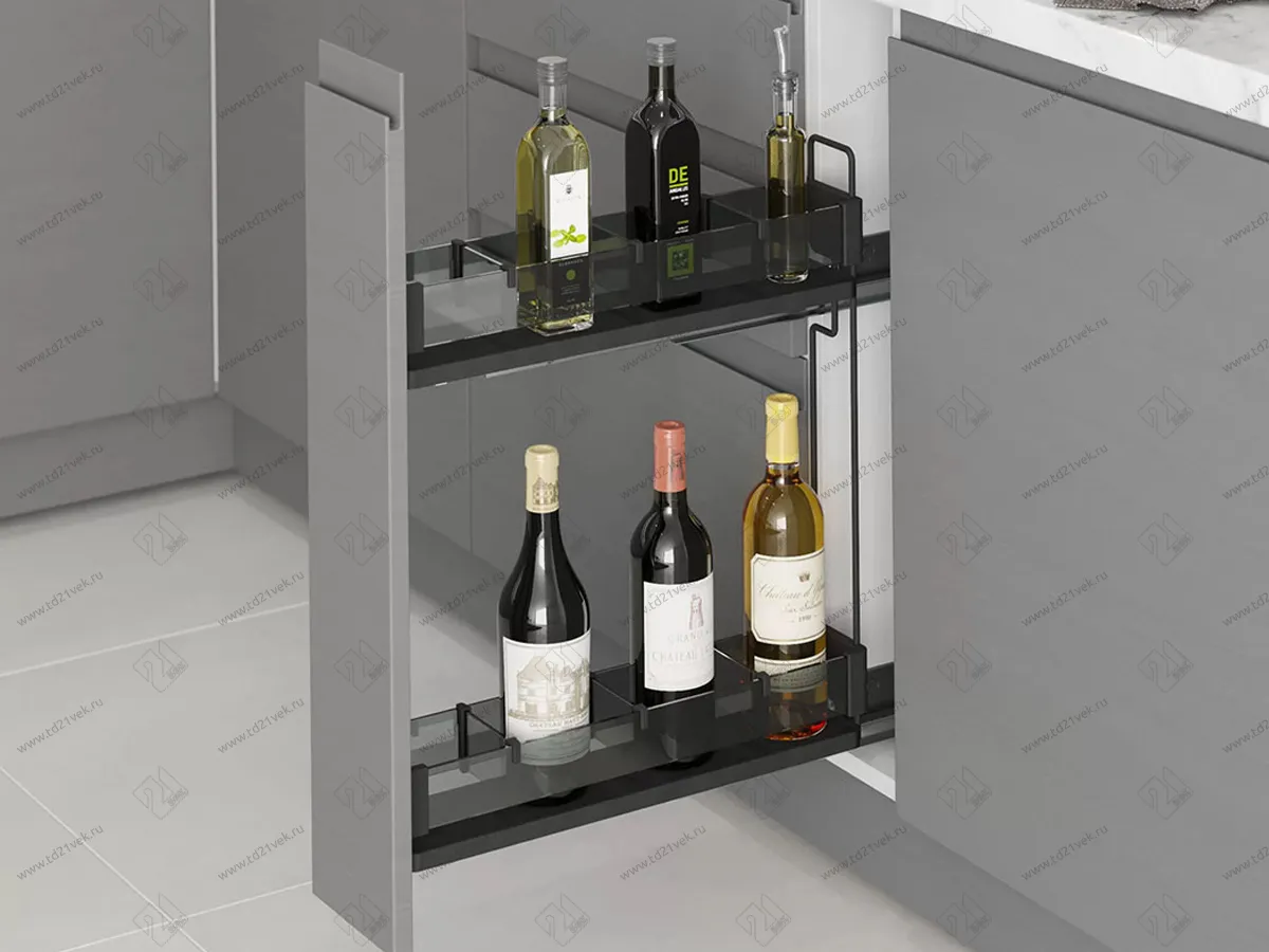 S-2662-P-A Бутылочница Starax Премиум шир. 150 (108х475х556) выдвижение левое, антрацит 1