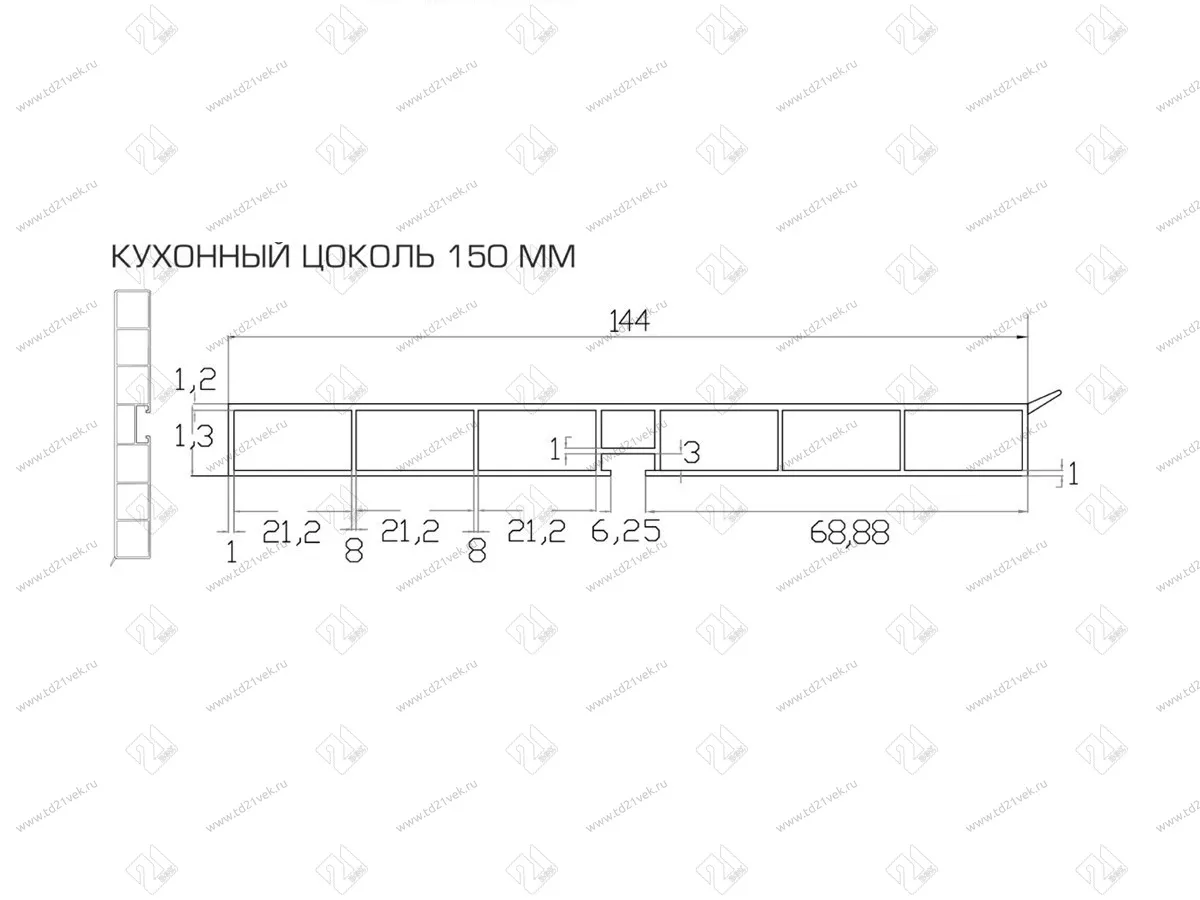 Цоколь кухонный 4м, золото шлифованное, H-150 <10> 2