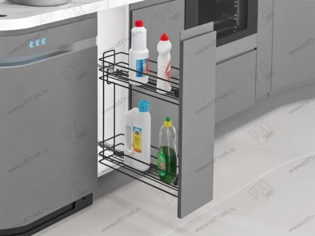 S-2442-08-A Бутылочница 200, Starax, 2-х ярусная, направляющие Blum Tandem, выдвижение 7/8, (151х475х495), правая, антрацит 1