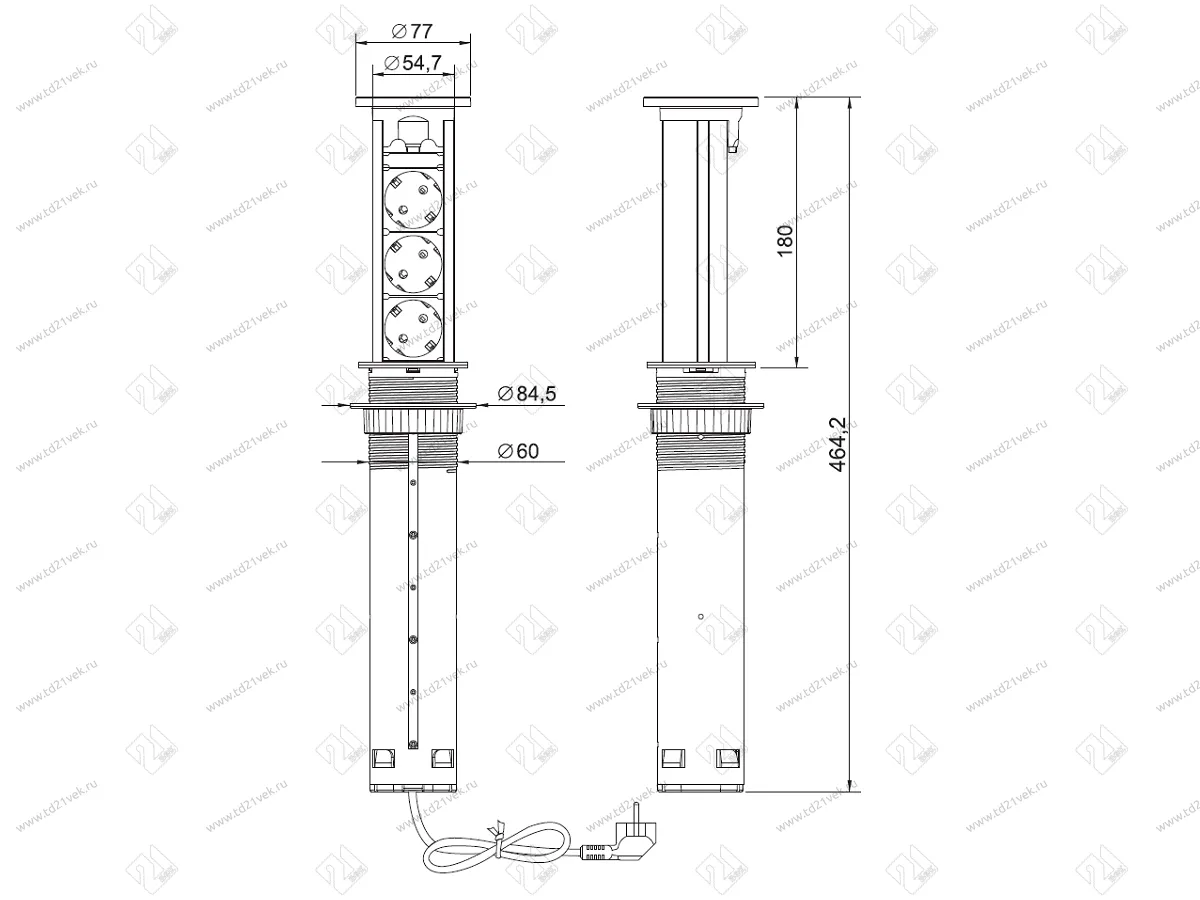 11.800.02.008/11.800.00.008 Блок розеток выдвижной POP UP AUTO 3XSCHUKO белый 2