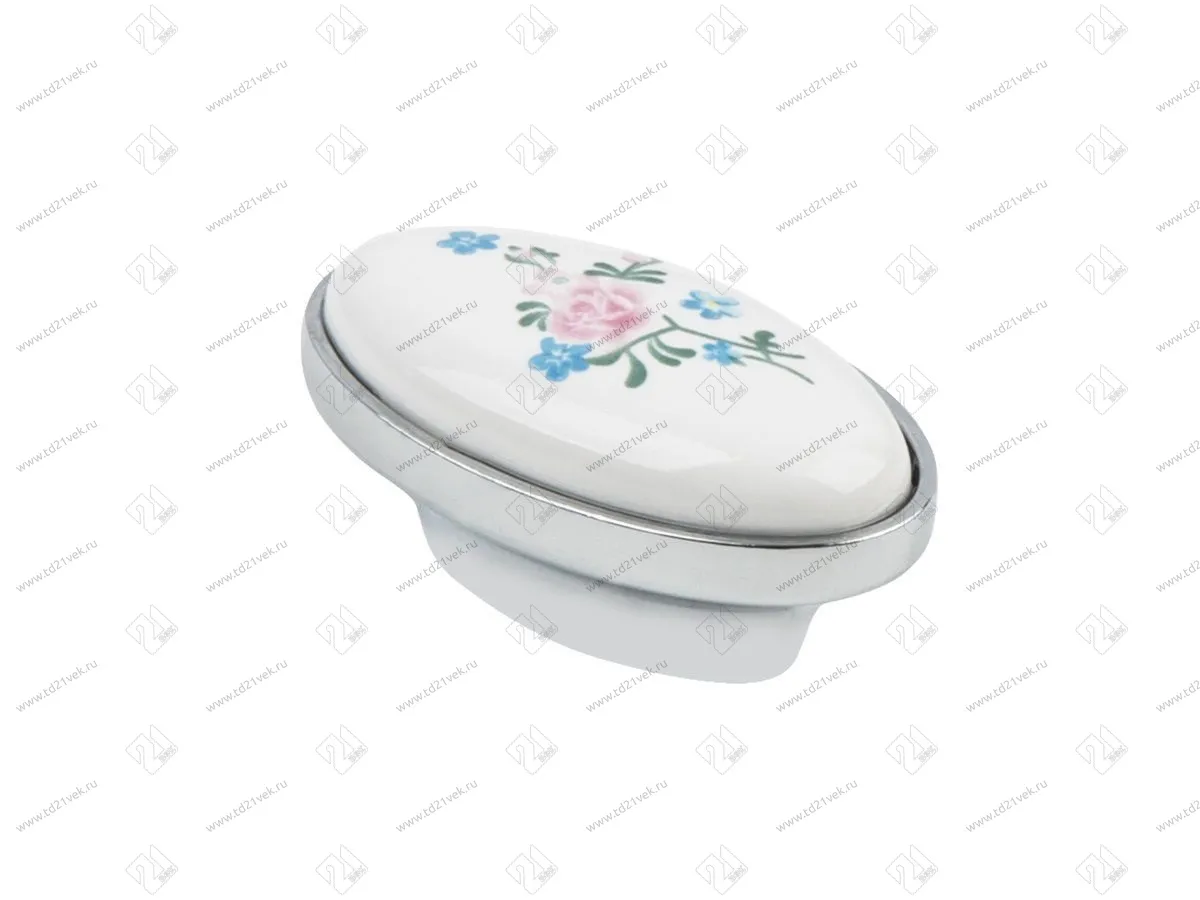 KF04-08  Ручка-кнопка с фарфором, хром 70/350 1