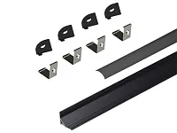 17.800.00.396 / 19.143.39.334 Профиль алюминиевый КСС 1616W накладной 2 м (ЧЕРНЫЙ), 4 кл + 4 загл с отверстием чёрные