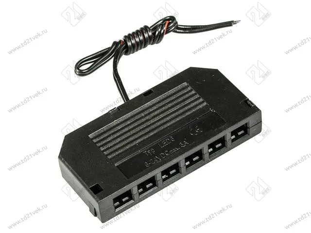 15.800.00.022 Провод соединительный с усиленным параллельным разветвителем для блоков питания, 12В,max 7А,(6 LED коннекторов L815 мама), с проводом 2x0.75мм, L=0,2м, 58,5x38x10мм 1