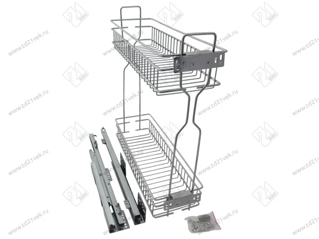 Бутылочница для кухни 200 левая, на скрытых направляющих с доводчиком / двухуровневая корзина 1