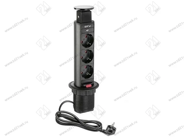 AE-BPW3S60-20 Удл. для офиса (встраиваемый в стол) 60мм, 3 гнезда с заземлением schucko (черный) 1