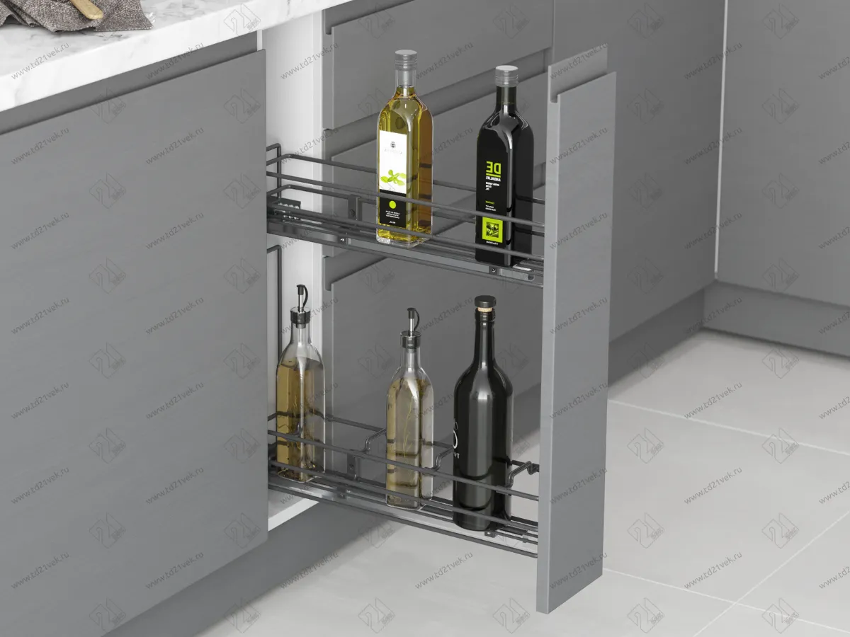 S-2421-A Бутылочница 150, Starax, 2-х ярусная, направляющие Blum Tandem, (106х475х495 мм), частичное выдвижение, правая, антрацит 1