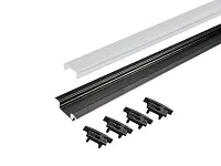 17.800.00.445 Профиль алюминиевый КСС 2507Е(W) ЧЕРНЫЙ врезной 2м, диффузор плоский  полуматовый, 4 заглушки чёрные.