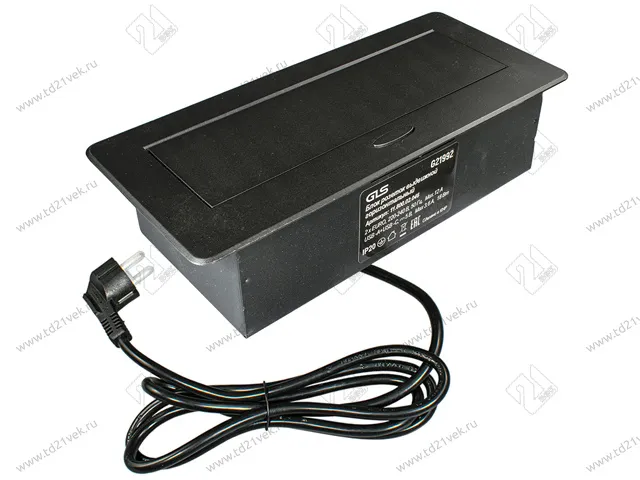 11.800.02.046 Блок розеток выдвижной POP UP (горизонтальный), корпус черный, 2 розетки EURO черные, USB A + USB C, с быстрой зарядкой QC, 250В, max 2700Вт, кабель 2м с вилкой 2