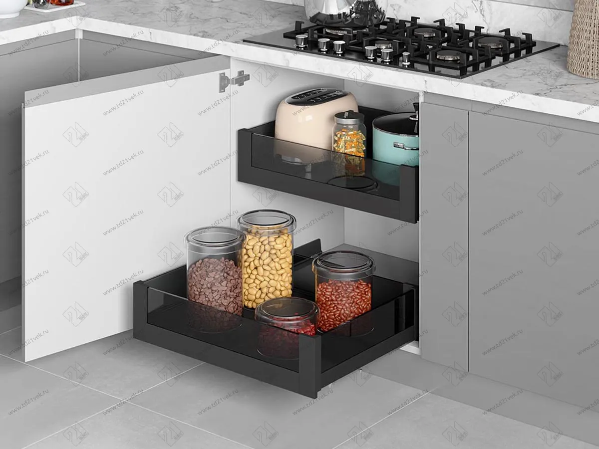 S-2333-P-A Выдвижная корзина для распашных фасадов Starax шир. 450 (414х460х80 мм), премиум, антрацит 1