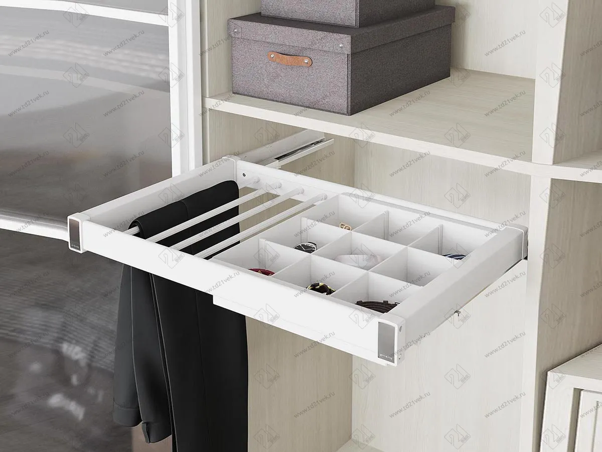 S-6706-W Брючница с органайзером для аксессуаров в базу 900 мм, Starax, (860-890х475х100 мм), направляющие Blum Tandem, белая 1