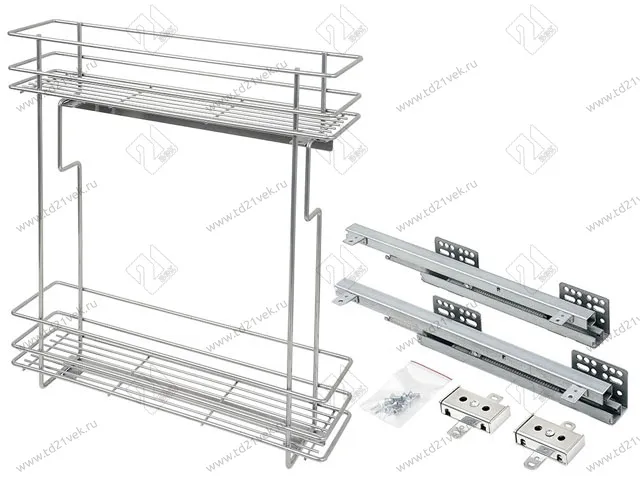 Бутылочница 150 правая (448х108х535мм) на скрытых направляющих с доводчиком, хром крашенный / двухуровневая корзина 1