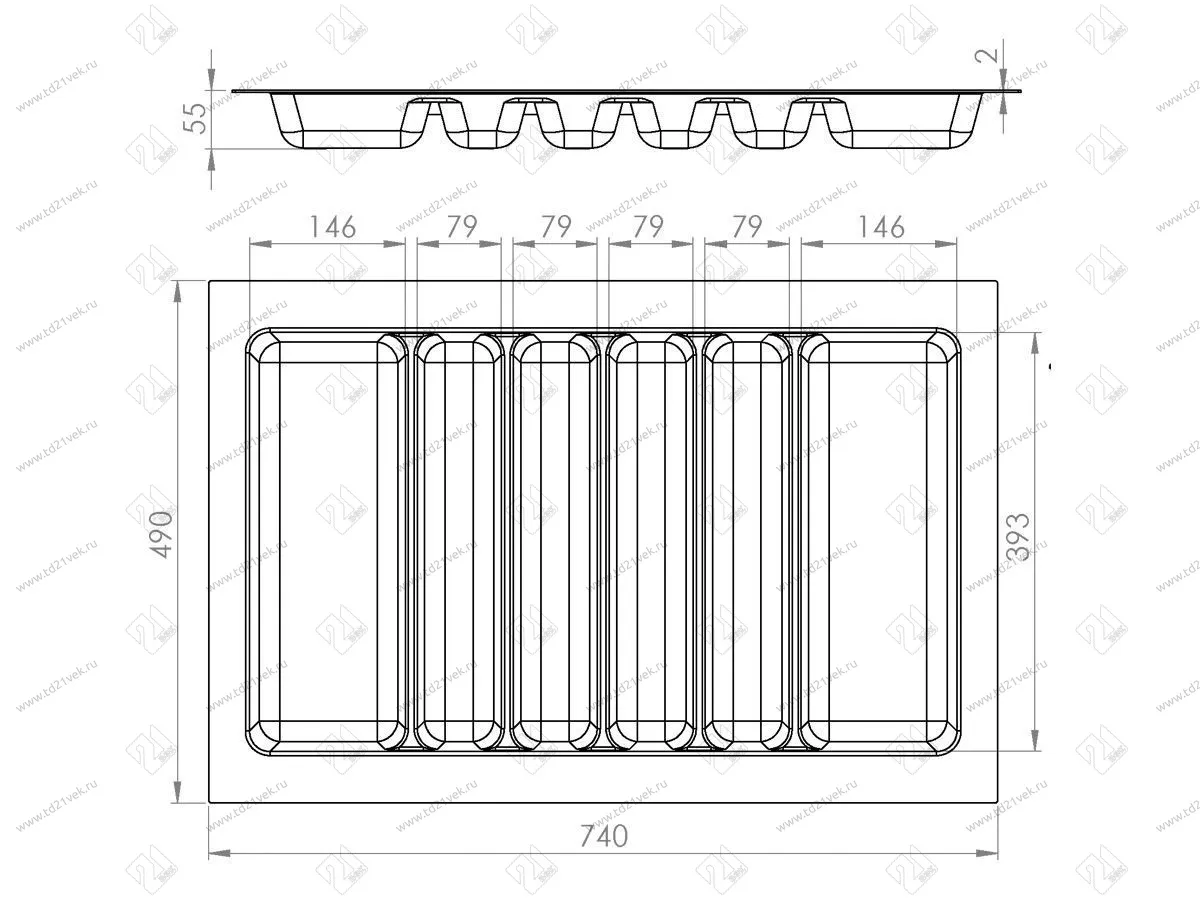 S-2689-WP Лоток для столовых приборов Starax в базу шир. 800 (740x490x55 мм), белый 3