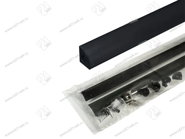 17.800.00.396 / 19.143.39.334 Профиль алюминиевый КСС 1616W накладной 2 м (ЧЕРНЫЙ), 4 кл + 4 загл с отверстием чёрные 2