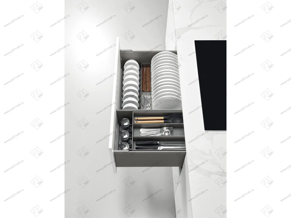 Мультиящик для посуды и столовых приборов выдвижной, в базу 600мм, 564х470х226 мм, Encanto, нагрузка 35 кг, серый 2