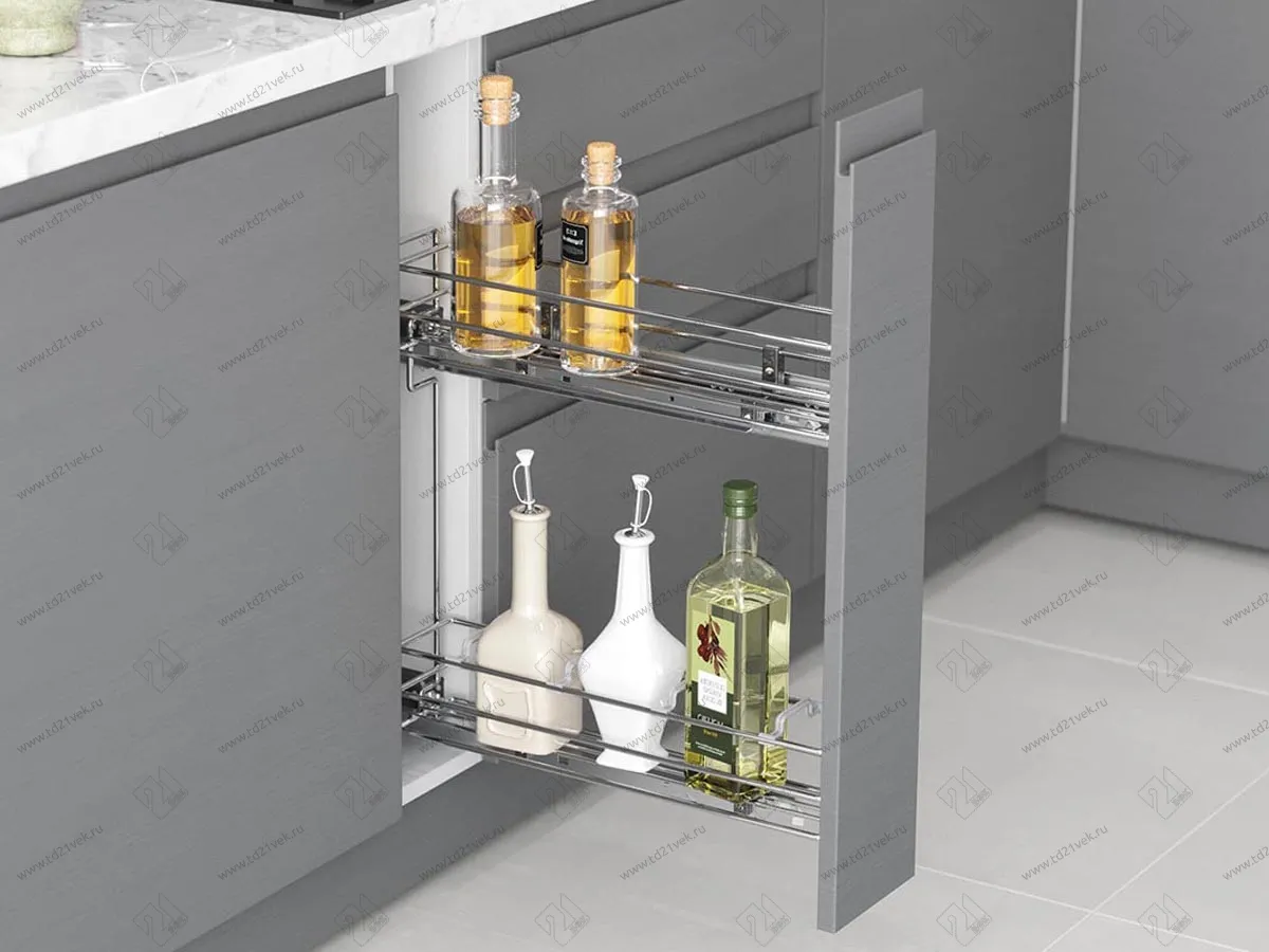 S-2413-08-C Бутылочница 150, Starax, 2-х ярусная, направляющие Blum Tandem, выдвижение 7/8, (106х475х495), правая, хром 1