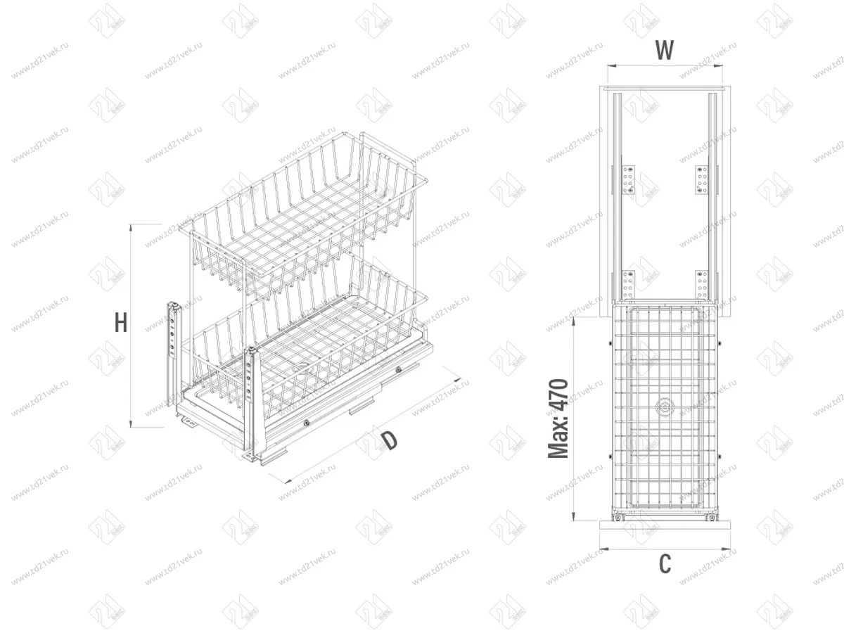 S-2192-A Выдвижная корзина Starax 2-х.ярусная,шир.300 (258х520х490) с доводчиком 3