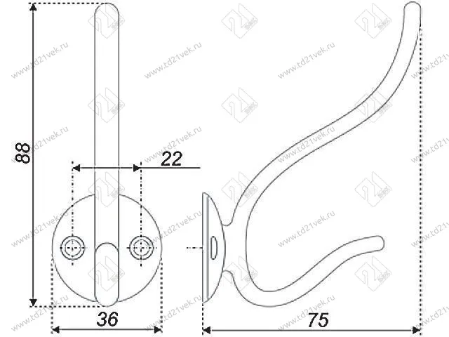 K208СР.6 Крючок мебельный K0840 хром <25> 2