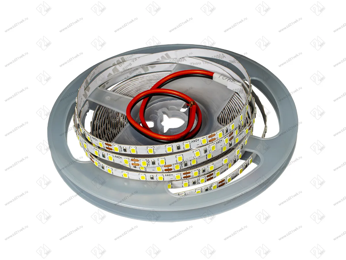 04.800.00.105 Лента G2, 2835 IP20, 120LED/м, 3000K, 24В, 10Вт/м, 1100Лм/м, CRI>80, 5мм*5м, провод, 2*0,35мм2, L= 25см с двух сторон 1