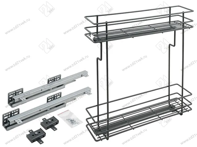 Бутылочница 150 левая (448х108х535мм) на скрытых направляющих с доводчиком, антрацит/ двухуровневая корзина 1