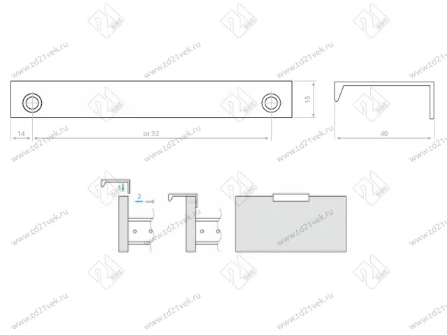 Профиль-ручка торцевая 320мм (L396мм) графит 2