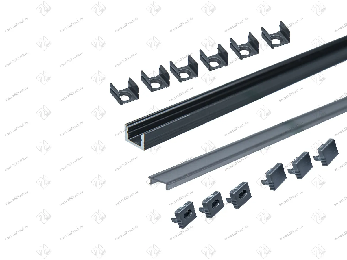 19.143.40.109 Профиль алюминиевый КСС SOLO 0806W ЧЕРНЫЙ накладной 3м, диффузор, 3+3 заглушки + 6 клипс. 1