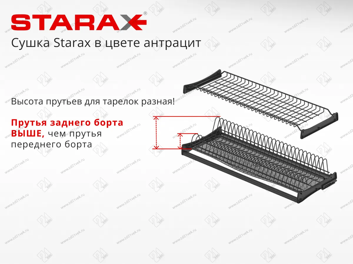 S-5160-A-18-1 Сушилка для посуды с поддоном, 700 мм, для 18 ДСП, Starax, 664х295-345 мм, антрацит (комплект посудосушителей) 3