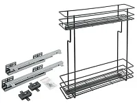 Бутылочница 150 левая (448х108х535мм) на скрытых направляющих с доводчиком, антрацит/ двухуровневая корзина