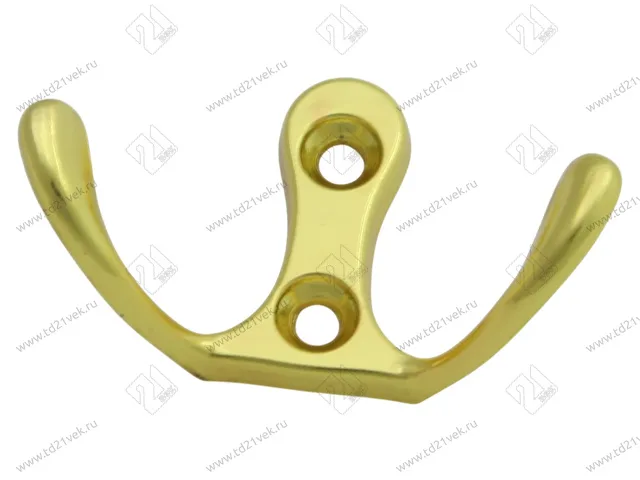 Крючок двухрожковый, золото, VESHALKA, в комплекте: саморез 2 шт. 1