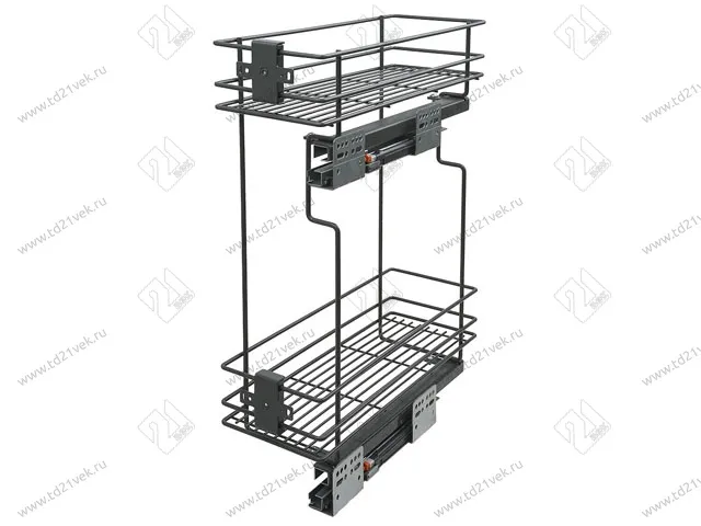 Бутылочница 200 правая (448х154х535мм) на скрытых направляющих с доводчиком, антрацит/ двухуровневая корзина 2