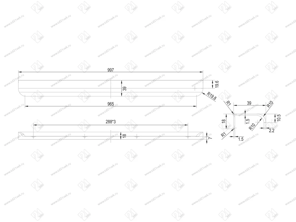 RT110GR.1/000/1000 Ручка торцевая 864 мм серый <20> 2