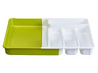 Лоток для столовых приборов раздвижной, 368х310-520 мм, белый/салатовый