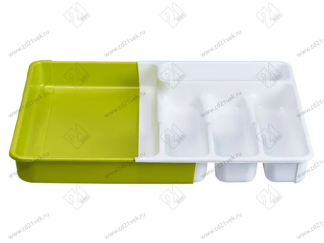 Лоток для столовых приборов раздвижной, 368х310-520 мм, белый/салатовый 4
