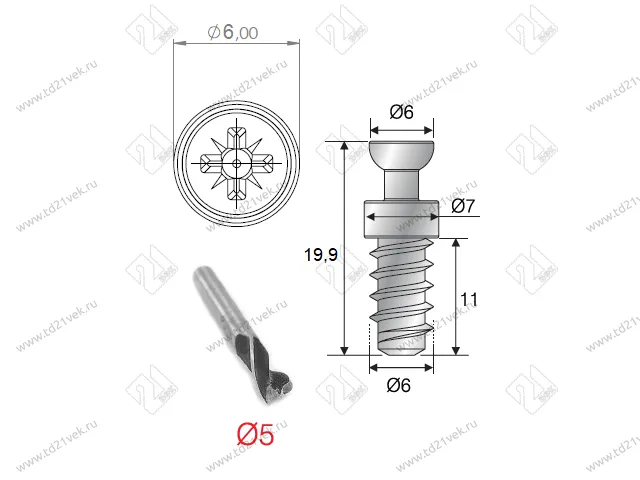 103-08-01-403 Винт Mesan для Raffix с эксц./miniRaffix/Prolock d6х11мм (саморез) цинк <1000/5000> 2
